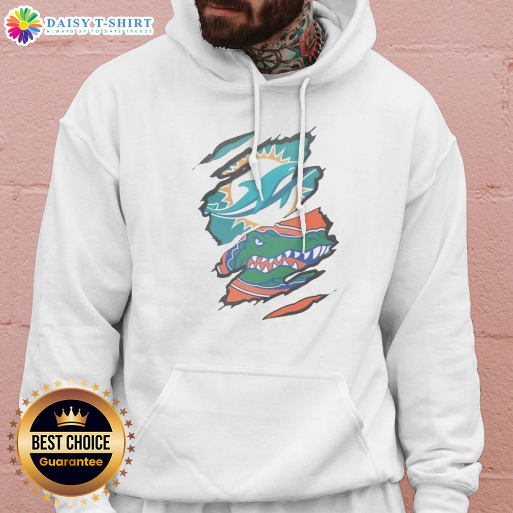 Official Miami Dolphins Florida Gators Ripped Skin Effect NFL NCAA Sport Hoodie Official Miami Dolphins Florida Gators Ripped Skin Effect NFL NCAA Sport Hoodie featuring a unique ripped skin design.