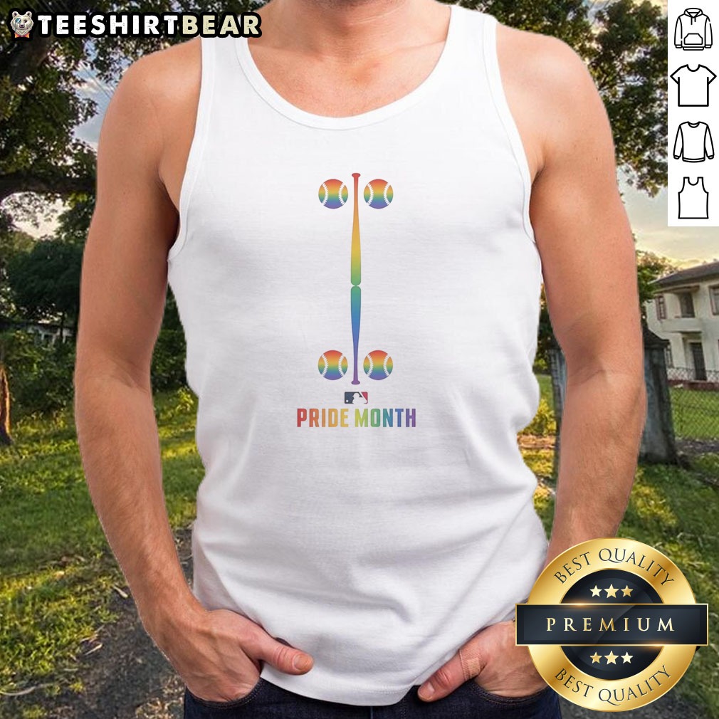 official-mlb-pride-month-baseball-rainbow-bat-and-balls-logo-premium-pride-month-tank-top Official MLB Pride Month Baseball Rainbow Bat And Balls Logo Premium Pride Month Tank top displayed on a wooden surface