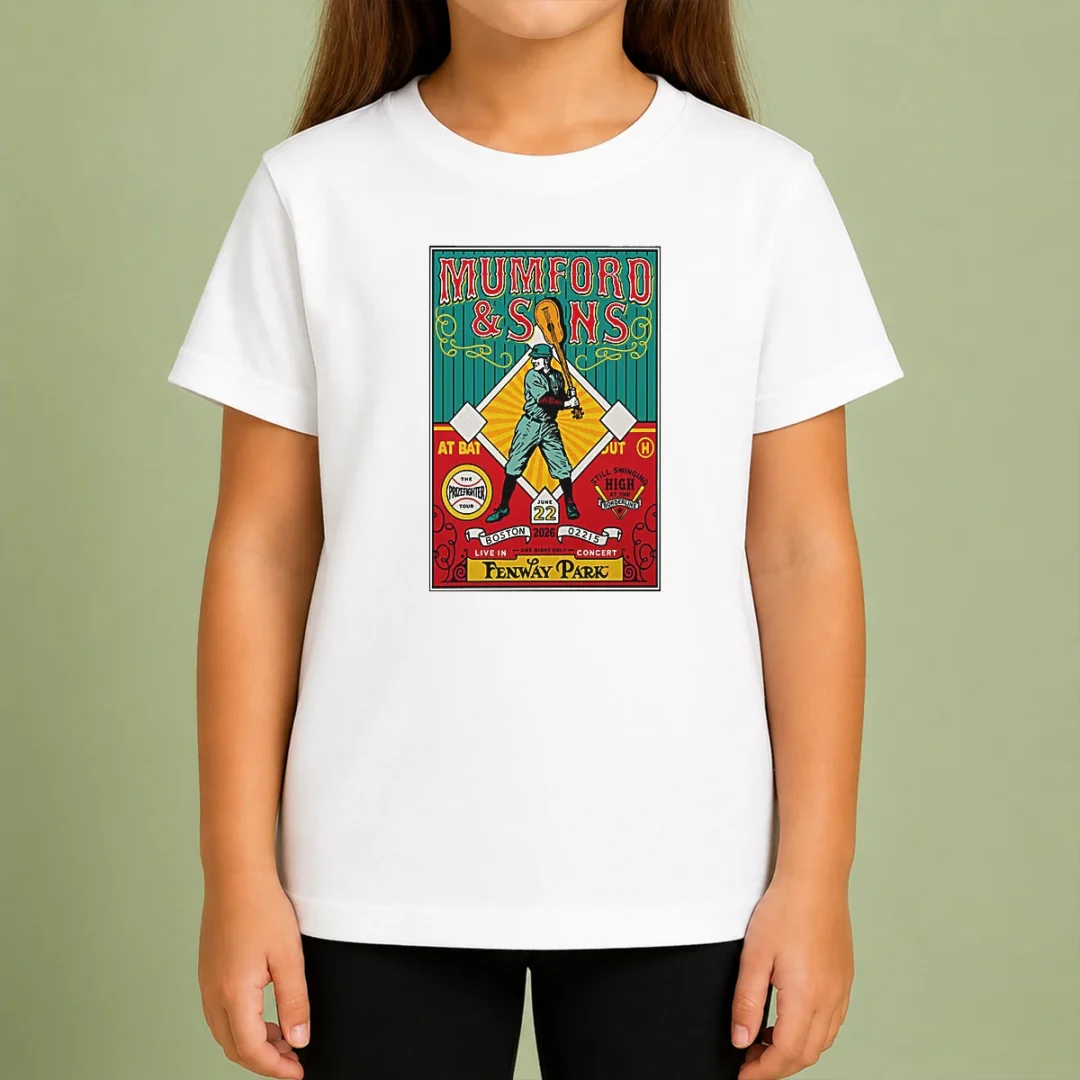 official-mumford-and-sons-june-22-2026-fenway-park-in-boston-ma-poster-kids-t-shirt Official Mumford And Sons June 22 2026 Fenway Park In Boston MA Poster kids t shirt in white, front view