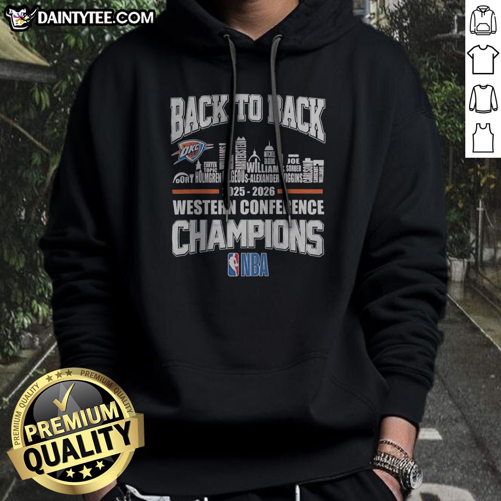 official-oklahoma-city-thunder-merch-west-conference-champions-back-to-back-2026-city-skyline-hoodie Official Oklahoma City Thunder Merch West Conference Champions Back To Back 2026 City Skyline Hoodie displayed in vibrant colors