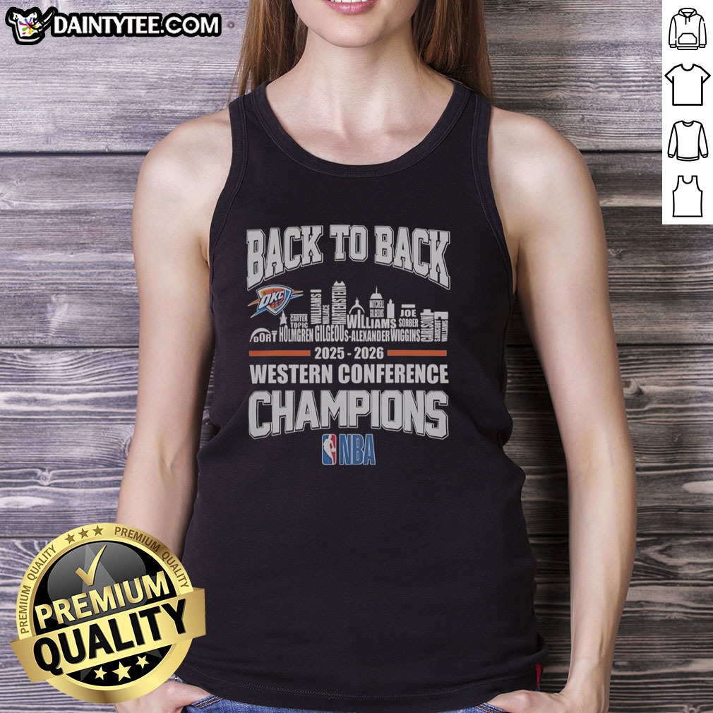 official-oklahoma-city-thunder-merch-west-conference-champions-back-to-back-2026-city-skyline-tank-top Official Oklahoma City Thunder Merch West Conference Champions Back To Back 2026 City Skyline Tank top on display