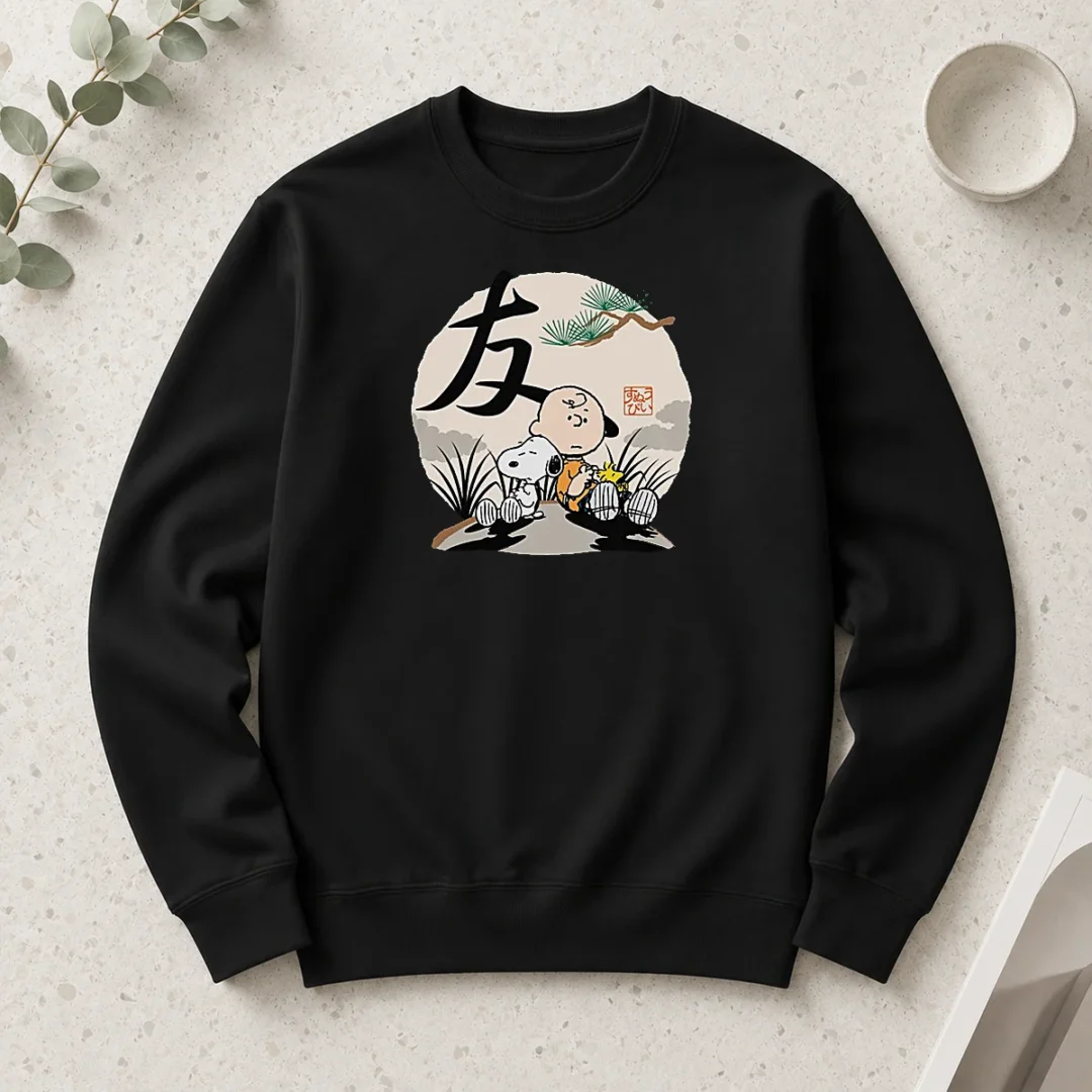 official-peanuts-charlie-brown-friends-japan-mens-long-sleeve-shirt Official Peanuts Charlie Brown Friends Japan Mens Long Sleeve Shirt featuring classic Peanuts characters on a comfortable cotton fabric