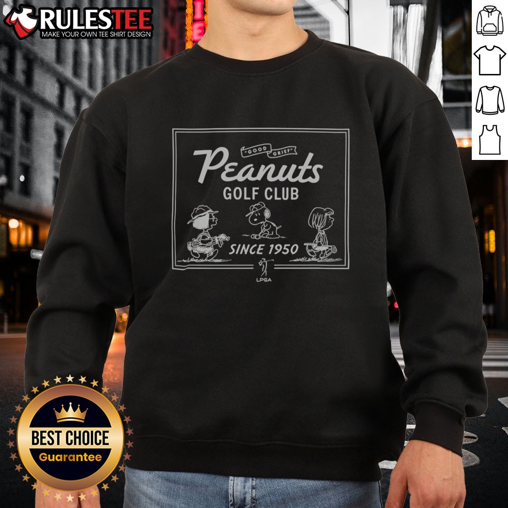 official-peanuts-golf-club-good-grief-since-1950-snoopy-charlie-brown-lucy-sweatshirt Official Peanuts Golf Club Good Grief Since 1950 Snoopy Charlie Brown Lucy Sweatshirt in gray, featuring classic Peanuts characters