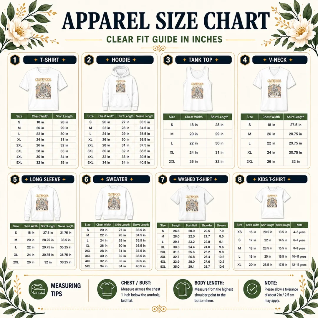 official-primus-in-atlanta-ga-on-june-20-2026-size-chart Size chart for Official Primus In Atlanta Ga On June 20 2026 with measurements in inches and cm