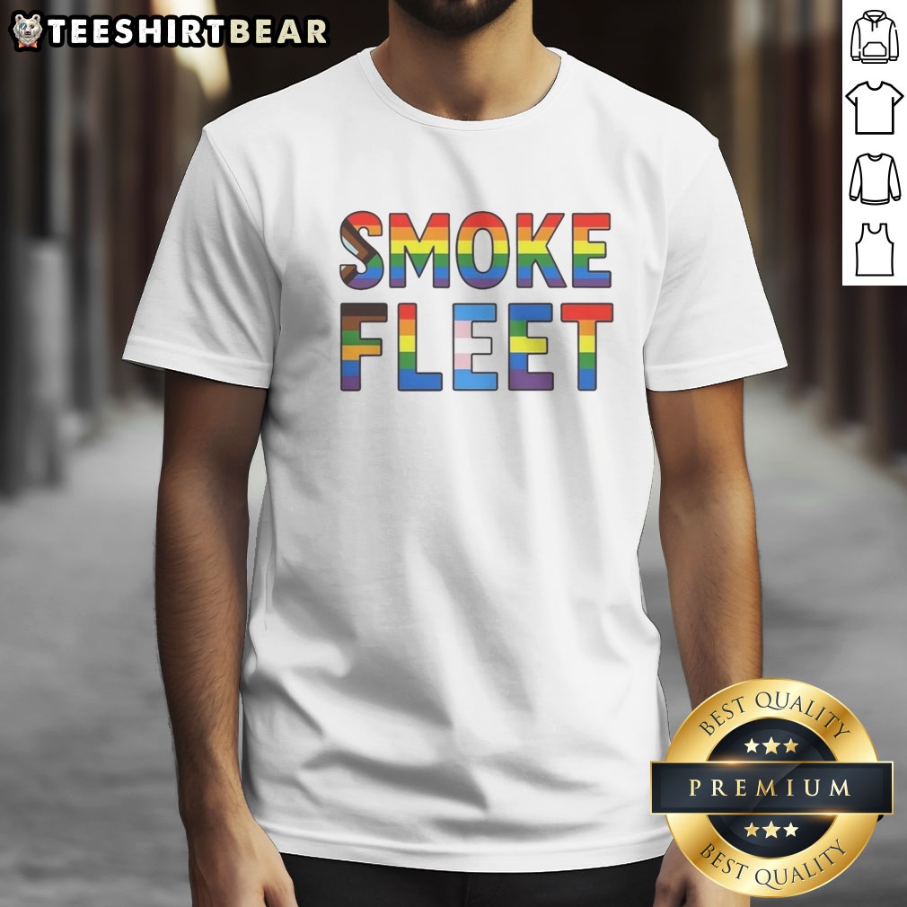 official-smoke-fleet-happy-pride-month-shirt Official Smoke Fleet Happy Pride Month Shirt displayed on a hanger, showcasing vibrant colors and design.