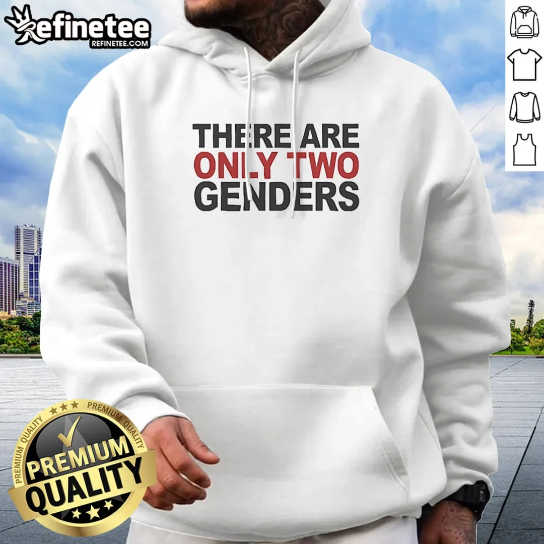 official-there-are-only-two-genders-hoodie Official There Are Only Two Genders Hoodie in black with white text, front view showing pullover style and kangaroo pocket