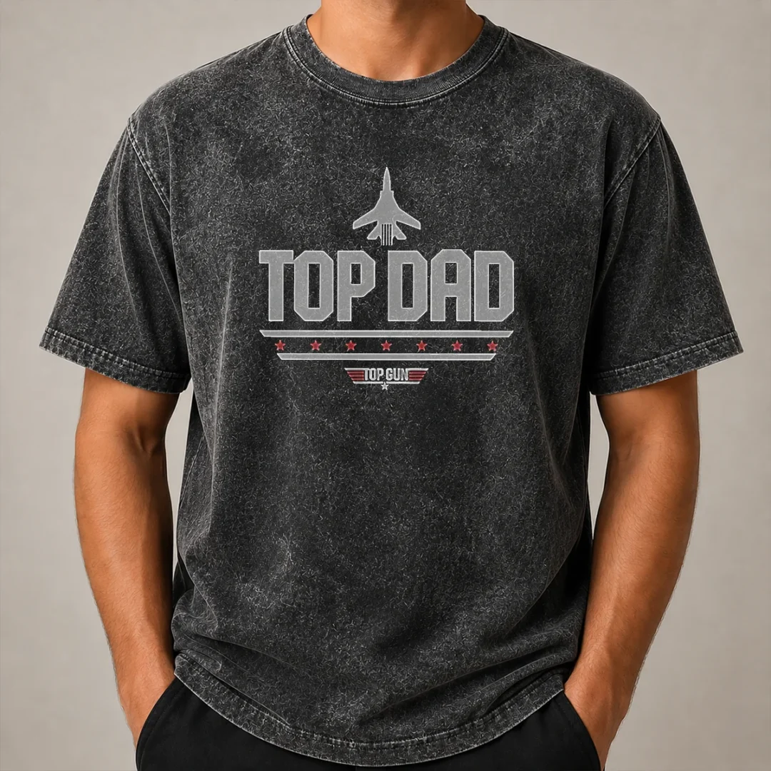 Official Top Dad Top Gun Logo Parody Washed T Shirt Official Top Dad Top Gun Logo Parody Washed T-Shirt