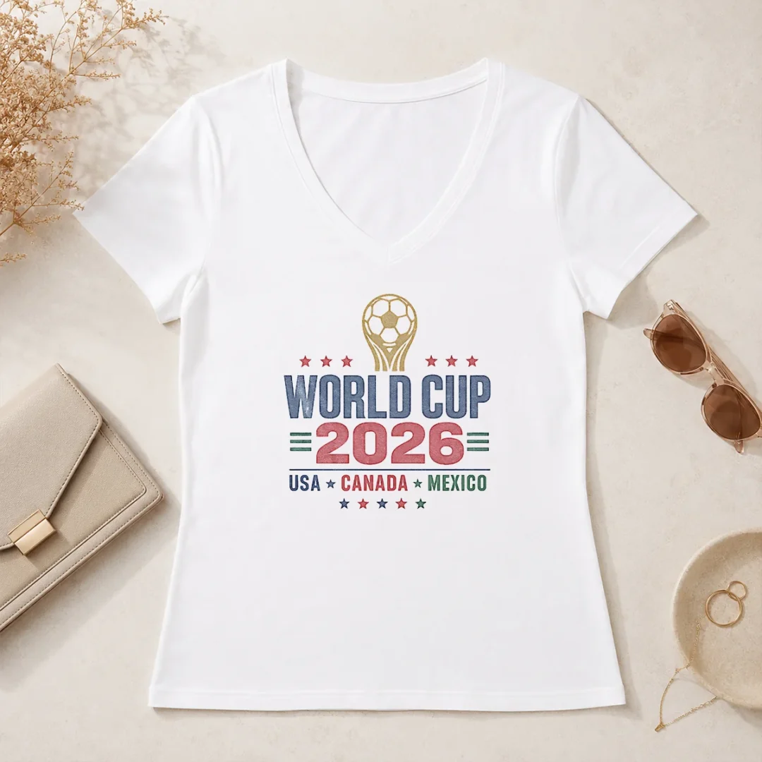 Official Vintage 2026 World Cup USA Canada Mexico Soccer V Neck Shirt Official Vintage 2026 World Cup USA Canada Mexico Soccer V-Neck Shirt