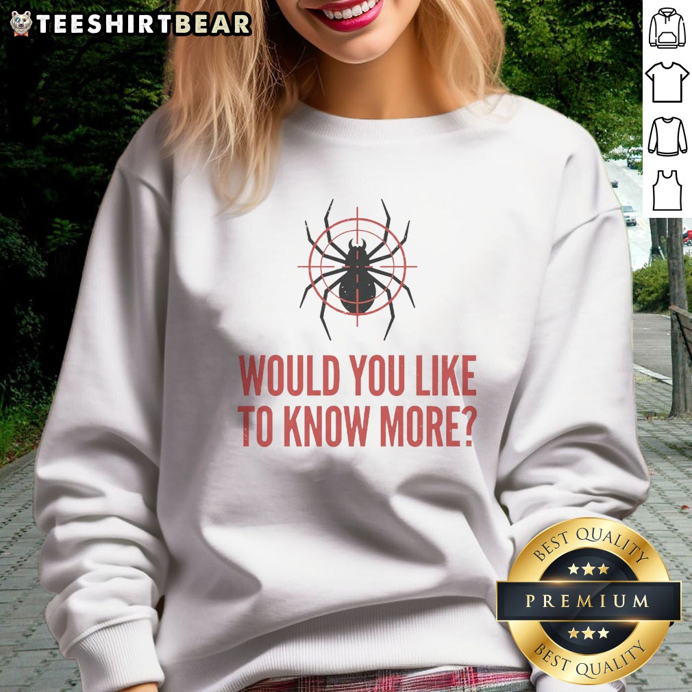 official-would-you-like-to-know-more-spider-sweatshirt Official Would You Like To Know More Spider Sweatshirt displayed on a neutral background