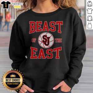 Original St John'S Red Storm Basketball Beast Of The East Sweatshirt in red, crewneck long sleeve sweatshirt