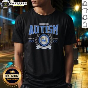 Original University Of Autism Train Infinity Symbol Class Of Autismus Spectrumus shirt in black with colorful infinity symbol and text design