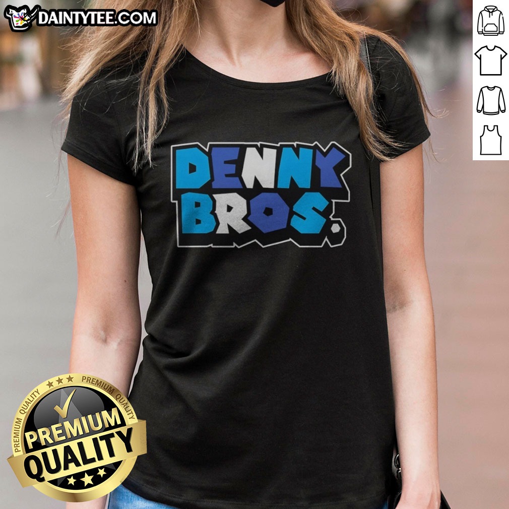 original-denny-bros-ladies-shirt Original Denny Bros Ladies Shirt displayed on a hanger, showcasing its unique style and fit.