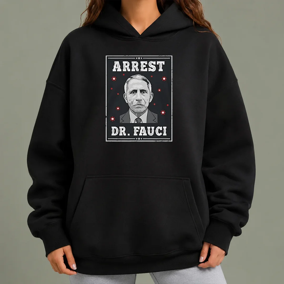 original-dr-fauci-arrest-medical-freedom-anti-lockdown-political-portrait-hoodie Original Dr Fauci Arrest Medical Freedom Anti Lockdown Political Portrait Hoodie in black, unisex pullover with front pocket and drawstring hood