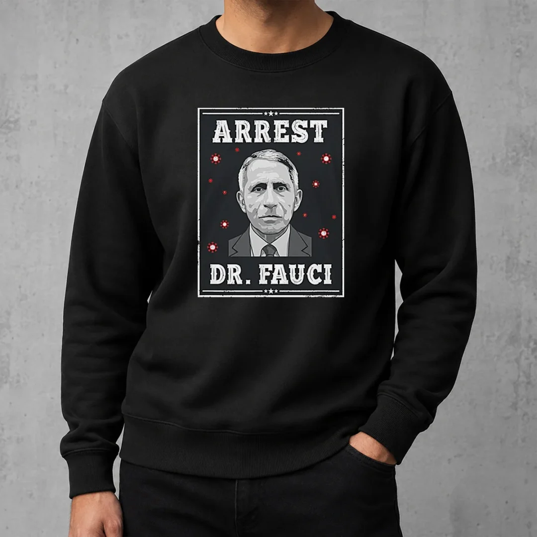 original-dr-fauci-arrest-medical-freedom-anti-lockdown-political-portrait-sweater Original Dr Fauci Arrest Medical Freedom Anti Lockdown Political Portrait Sweater in dark gray, crewneck style