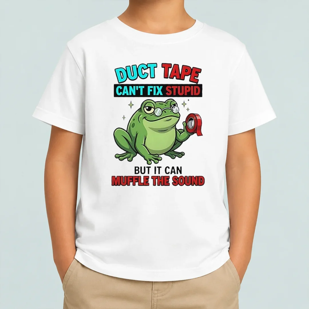 original-frog-duct-tape-can-t-fix-stupid-but-it-can-muffle-the-sound-kids-t-shirt Original Frog Duct Tape Can'T Fix Stupid But It Can Muffle The Sound Kids T-Shirt