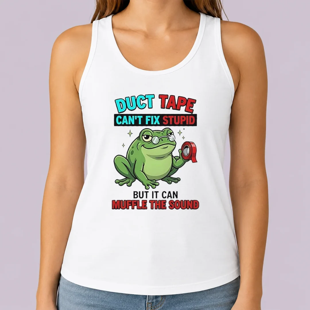 original-frog-duct-tape-can-t-fix-stupid-but-it-can-muffle-the-sound-tank-top Original Frog Duct Tape Can'T Fix Stupid But It Can Muffle The Sound Tank Top