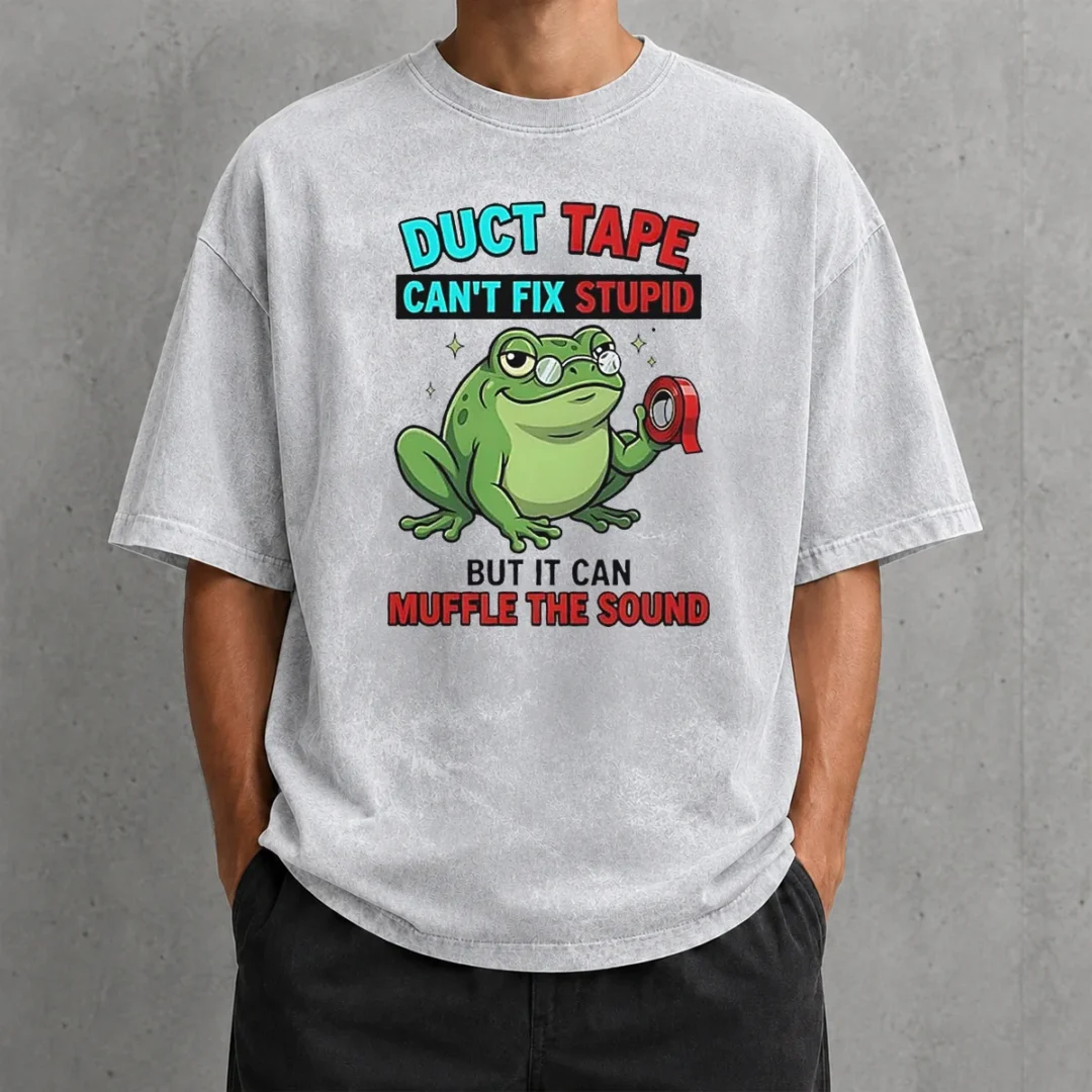 original-frog-duct-tape-can-t-fix-stupid-but-it-can-muffle-the-sound-washed-t-shirt Original Frog Duct Tape Can'T Fix Stupid But It Can Muffle The Sound Washed T-Shirt