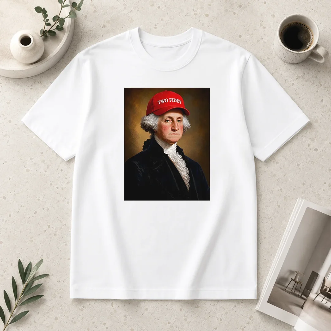 original-george-washington-president-america-hat-with-two-fiddy-t-shirt Original George Washington President America Hat With Two Fiddy t shirt in classic crew neck style, white color
