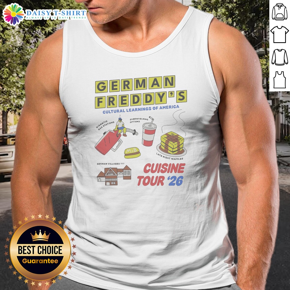 Original German Freddys Cultural Learnings Of America Cuisine Tour 26 Waffles Gas Tank Top Original German Freddys Cultural Learnings Of America Cuisine Tour 26 Waffles Gas Tank Top