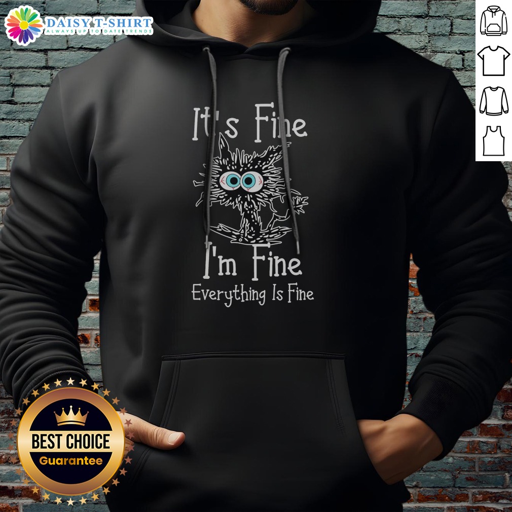 Original It'S Fine I'M Fine Everything Is Fine Panicking Spiky Creature Humor Hoodie Original It'S Fine I'M Fine Everything Is Fine Panicking Spiky Creature Humor Hoodie in black with a quirky spiky creature graphic