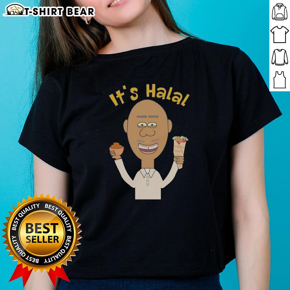 Original It'S Halal Man Eating Dates Kebab Muslim Islamic Ramadan Ladies Tee Man enjoying delicious halal dates kebab, perfect for Ramadan, in a vibrant tee celebrating Muslim culture.