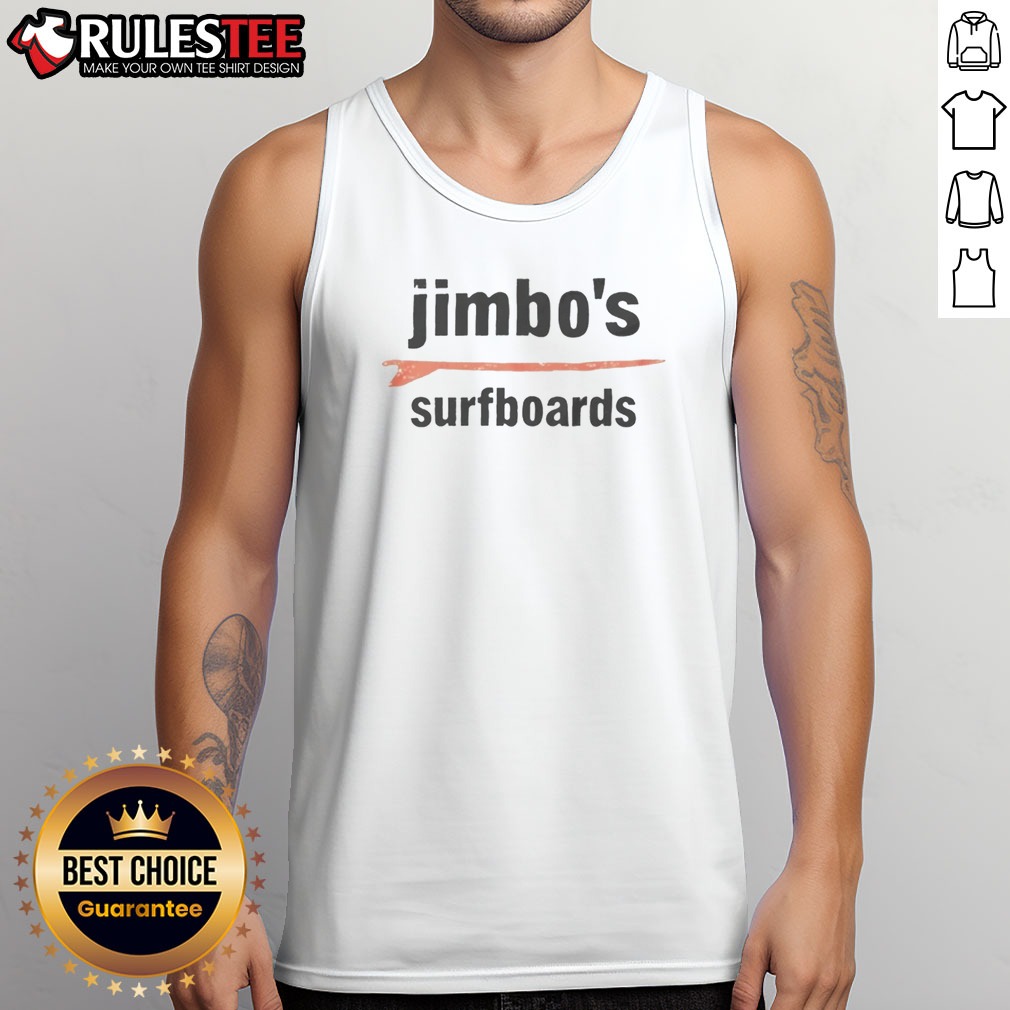 original-jimbo-s-surfboards-vintage-tank-top Original Jimbo'S Surfboards Vintage Tank top in white with retro surfboard graphic, sleeveless casual wear