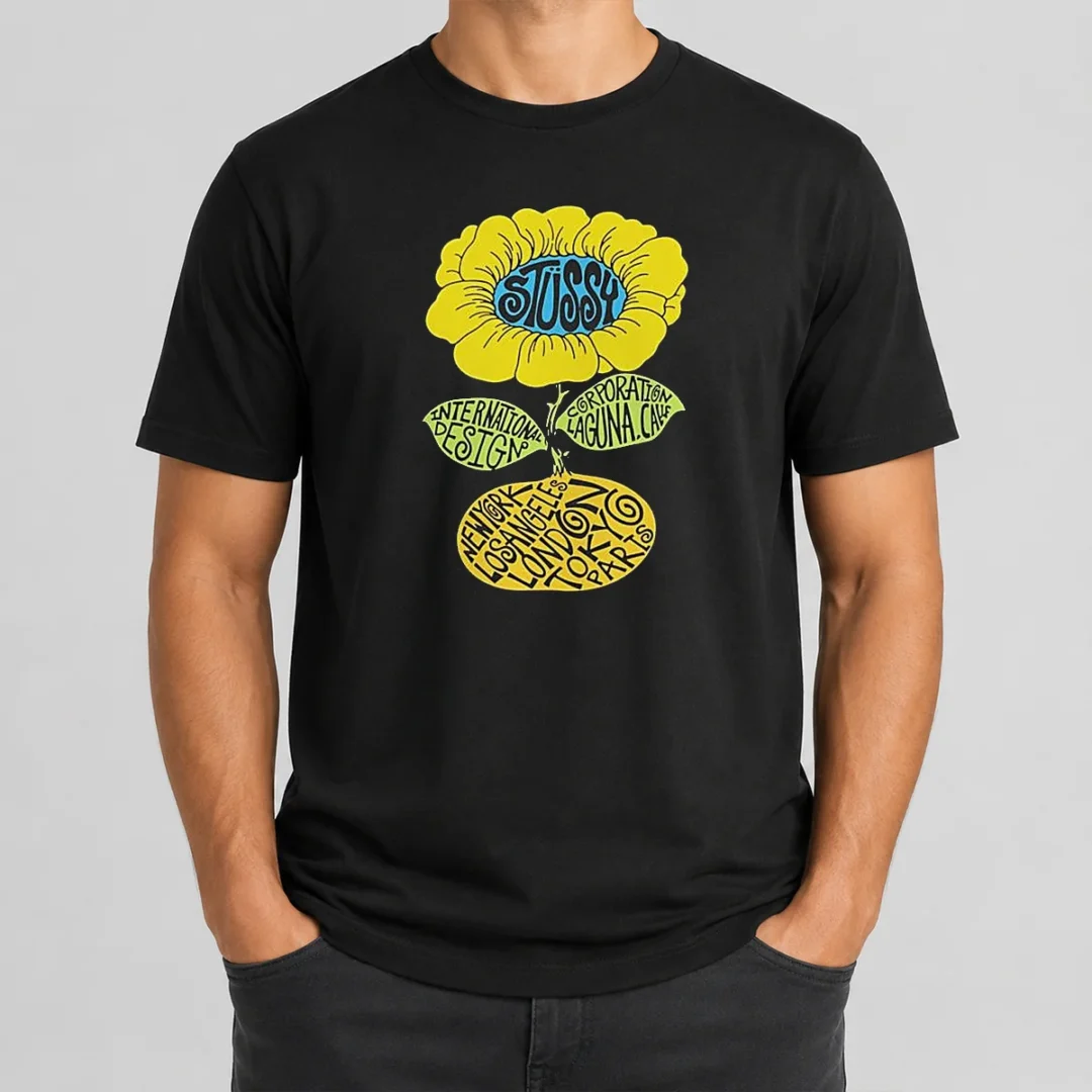 Original Love Island UK Tommy Murphy Stussy Sunflower t shirt Original Love Island UK Tommy Murphy Stussy Sunflower