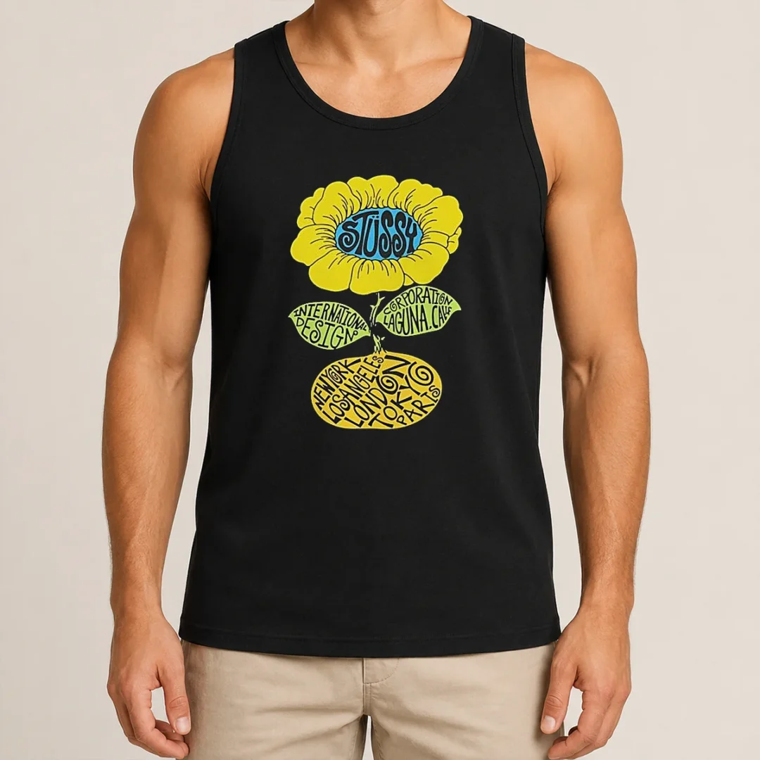 Original Love Island UK Tommy Murphy Stussy Sunflower Tank Top Original Love Island UK Tommy Murphy Stussy Sunflower Tank Top