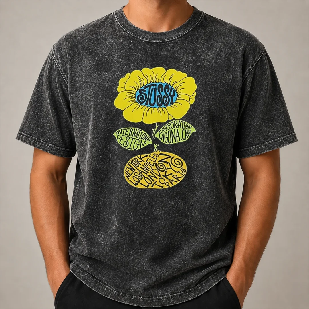 Original Love Island UK Tommy Murphy Stussy Sunflower Washed T Shirt Original Love Island UK Tommy Murphy Stussy Sunflower Washed T-Shirt