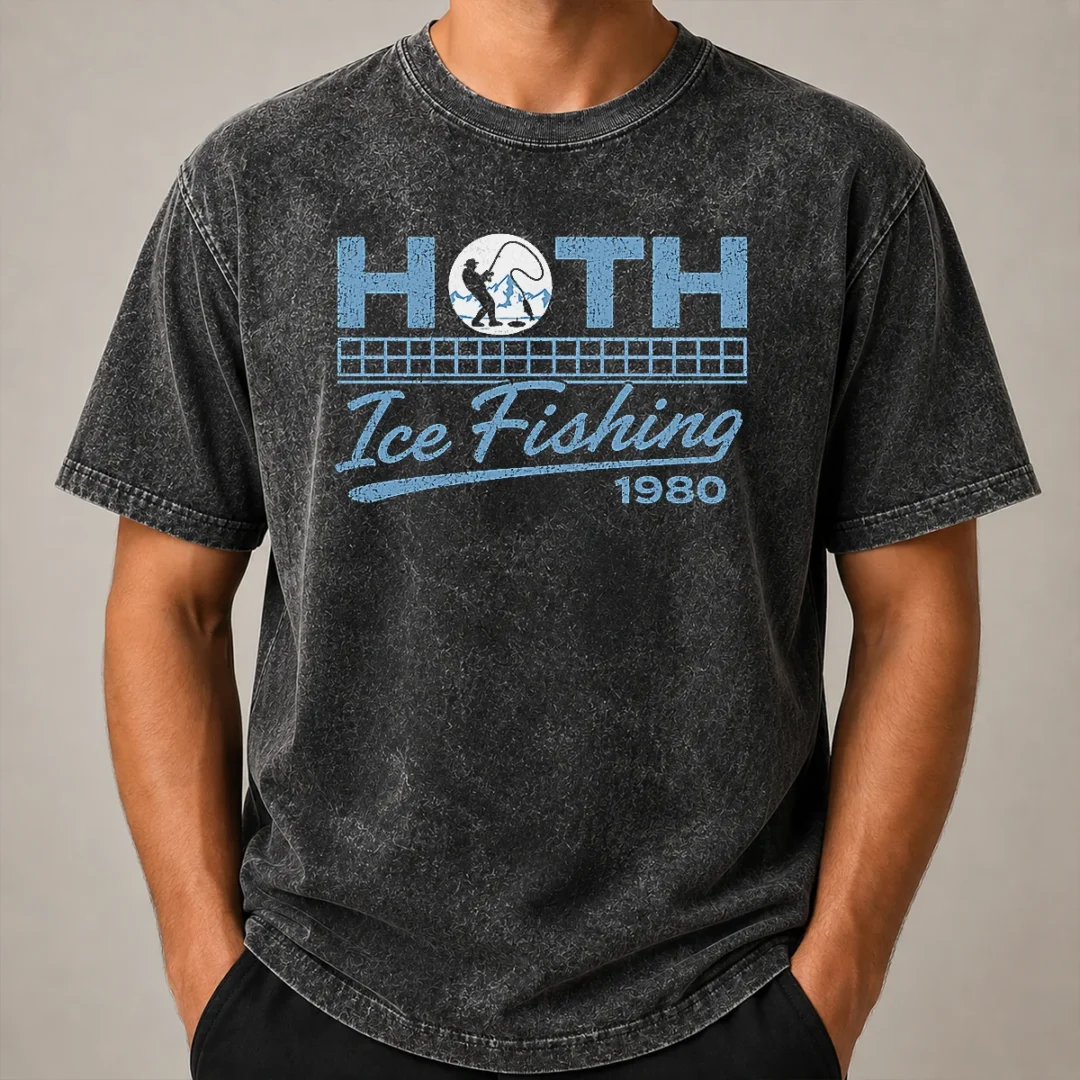 Original Old School Cold Wilderness ICE Fishing Washed T Shirt Original Old School Cold Wilderness ICE Fishing Washed T-Shirt