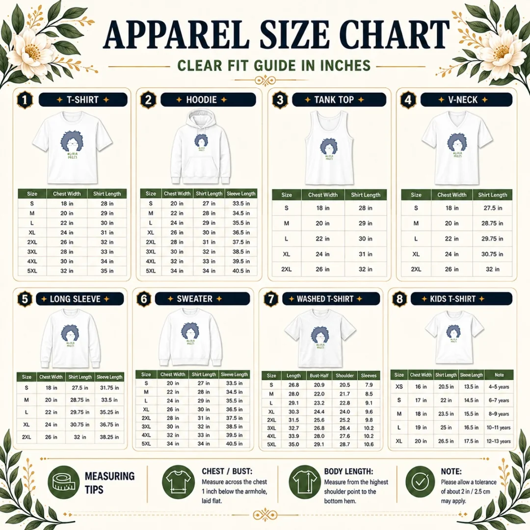 original-olivia-miles-minnesota-lynx-size-chart Size chart for Original Olivia Miles Minnesota Lynx with measurements in inches and centimeters