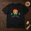 Original Rainbow Skull And Crutches Pride Symbol Disability Awareness t shirt in black, short sleeve cotton tee