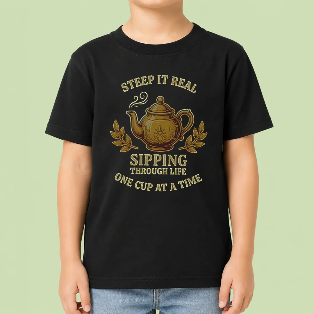 original-steep-it-real-sipping-through-life-one-cup-at-a-time-teapot-kids-t-shirt Original Steep It Real Sipping Through Life One Cup At A Time Teapot Kids T-Shirt