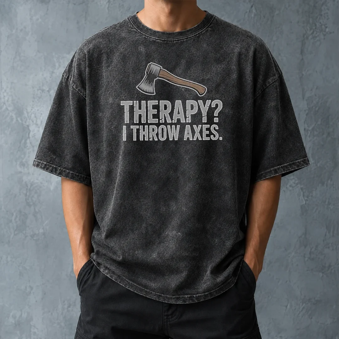 original-therapy-i-throw-axes-axe-washed-t-shirt-washed-tshirt Original Therapy I Throw Axes Axe Washed T Shirt featuring a soft, vintage washed cotton fabric and bold axe graphic