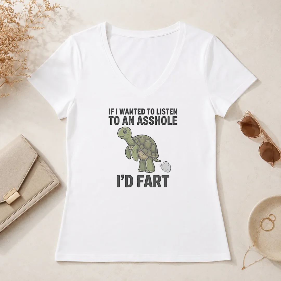 Original Turtle If I Wanted To Listen To An Asshole I'D Fart Funny Animal Meme V Neck Shirt Original Turtle If I Wanted To Listen To An Asshole I'D Fart Funny Animal Meme V Neck Shirt in dark color showing front print