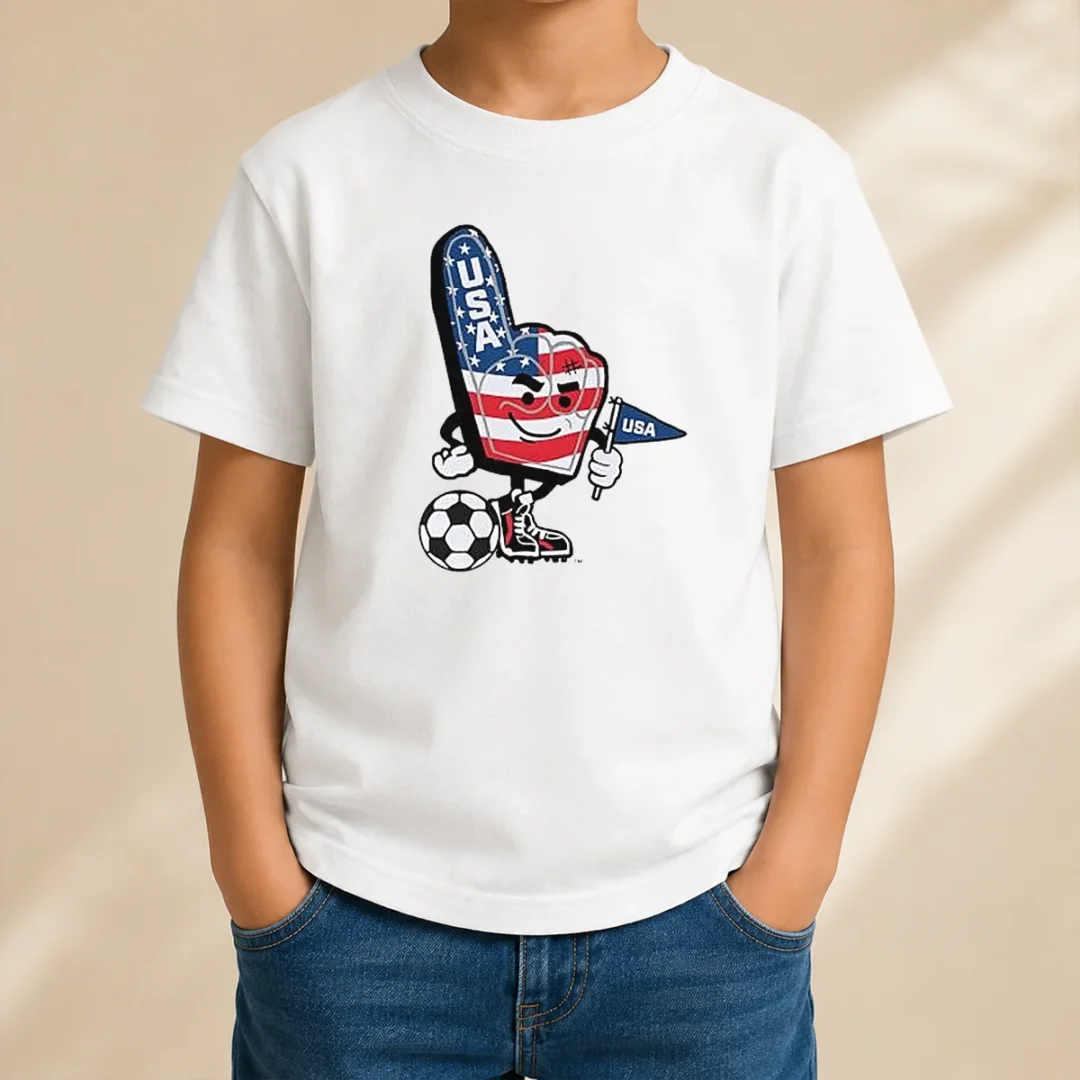 original-usa-soccer-mascot-foam-finger-with-ball-and-pennant-kids-t-shirt Original USA Soccer Mascot Foam Finger With Ball And Pennant Kids T-Shirt