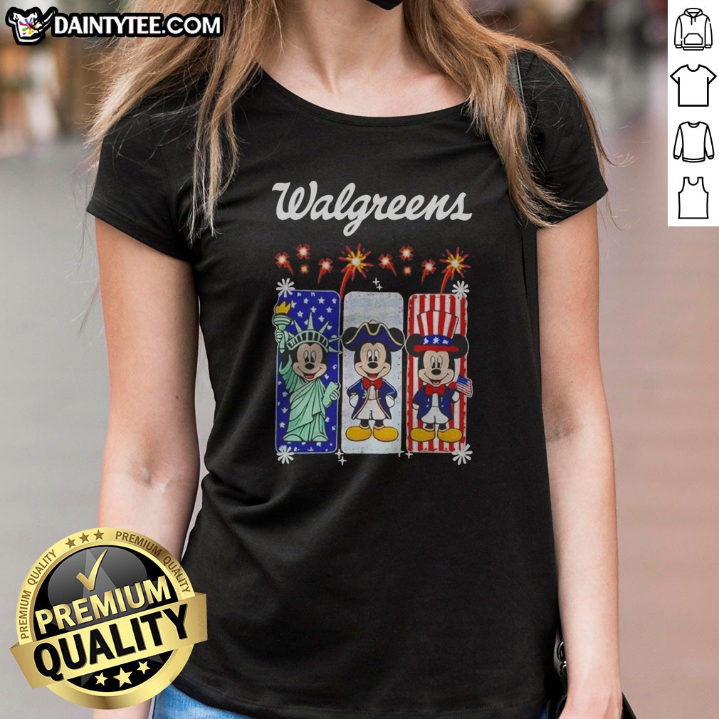 original-walgreens-mickey-mouse-statue-of-liberty-patriot-uncle-sam-usa-ladies-shirt Original Walgreens Mickey Mouse Statue Of Liberty Patriot Uncle Sam USA Ladies Shirt in white, featuring a patriotic graphic design
