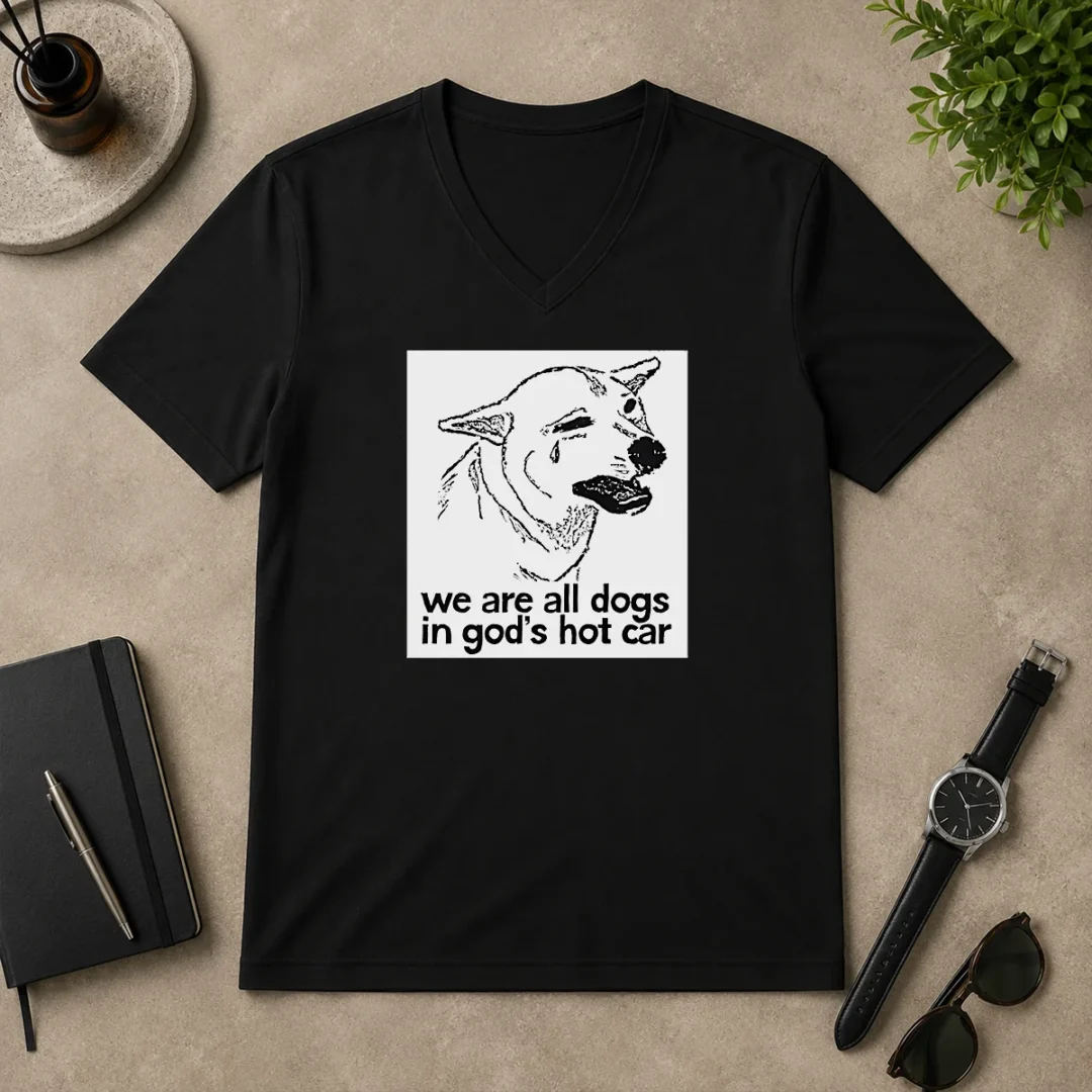 Original We Are All Dogs In Gods Hot Car V Neck Shirt Original We Are All Dogs In Gods Hot Car V-Neck Shirt