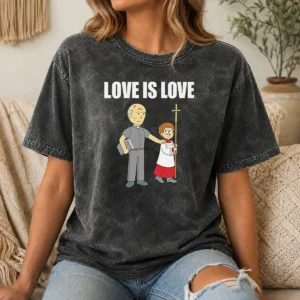 Official Love Is Love Priest And Altar Boy Satire Washed T-Shirt