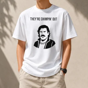 Pretty Theyre Chimpin Out t shirt in classic fit cotton fabric with vibrant graphic print