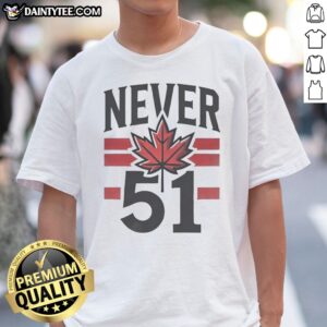Funny Never 51st State Canada Flag Shirt featuring a humorous design on a comfortable tee.