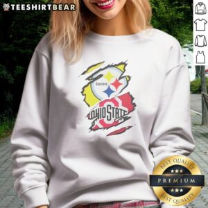 Funny Pittsburgh Steelers Ohio State Buckeyes Torn Logo Graphic Sport Sweatshirt showcasing a unique torn logo design.