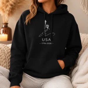Nice Statue Of Liberty USA 1776 2026 Patriotic 4th Of July Hoodie featuring a bold graphic on a comfortable pullover hoodie