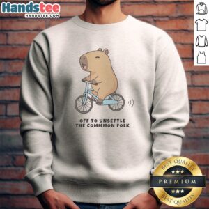 Pretty Capybara Driving Bicycle Off To Unsettle The Commmon Folk Funny Meme Illustration Sweatshirt, perfect for meme lovers.