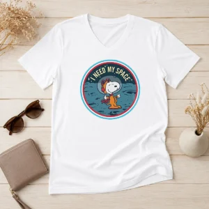 Funny Peanuts Snoopy On The Moon I Need My Space Mens V-Neck Shirt