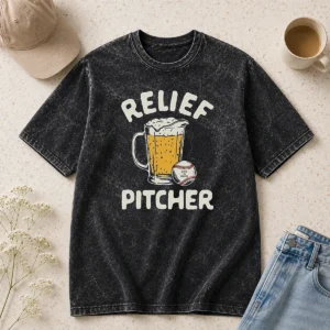 Pretty Relief Pitcher Beer Mug Baseball washed t shirt with vintage look and soft fabric