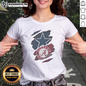 Awesome Dallas Cowboys Alabama Crimson Tide Ripped Design NFL NCAAF Ladies Shirt featuring a stylish ripped design