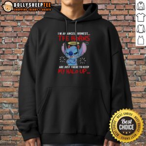 Pretty Stitch I'M An Angel Honest The Horns Are Just There To Keep My Halo Up Hoodie in a cozy setting