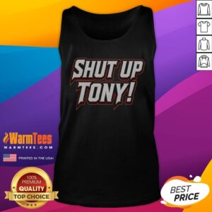 Awesome Shut Up Tony tank top in a vibrant color showcasing a fun graphic design.