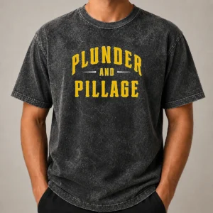 Official Plunder And Pillage Pittsburg PA Logo Washed T Shirt in faded black with vintage print